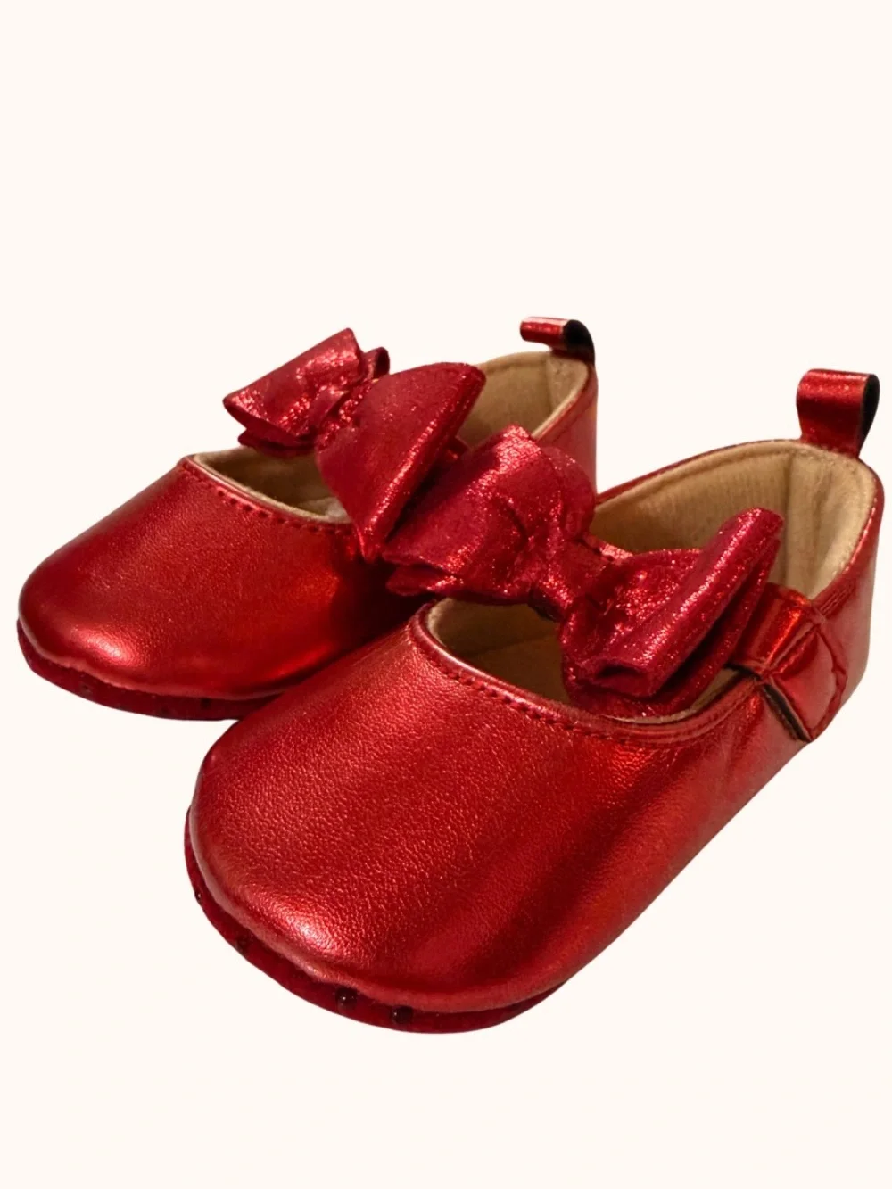 Old Navy Red Metallic Bow Mary Jane Baby Shoes